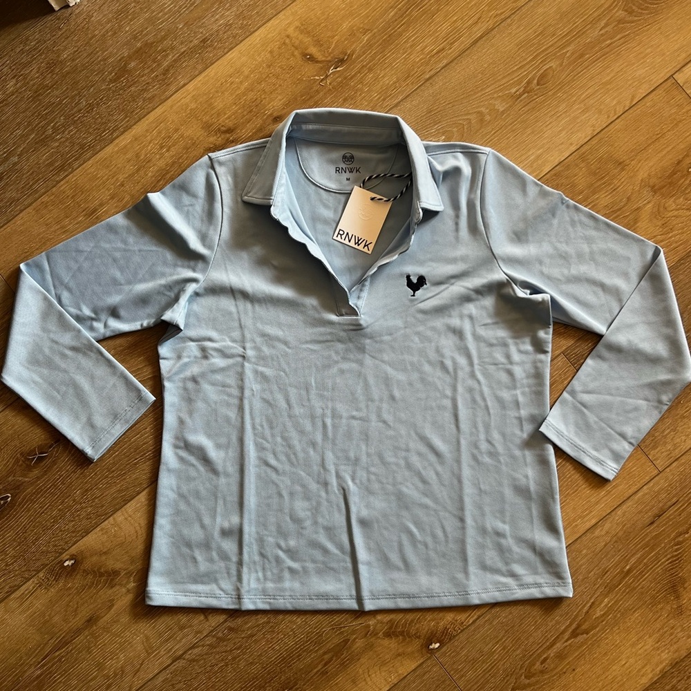 Women's Light Blue Collared Long Sleeve Top